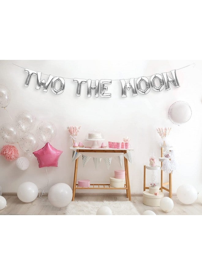 PartyForever Silver Two The Moon Party Decorations Foil Balloon Banner - Image 3