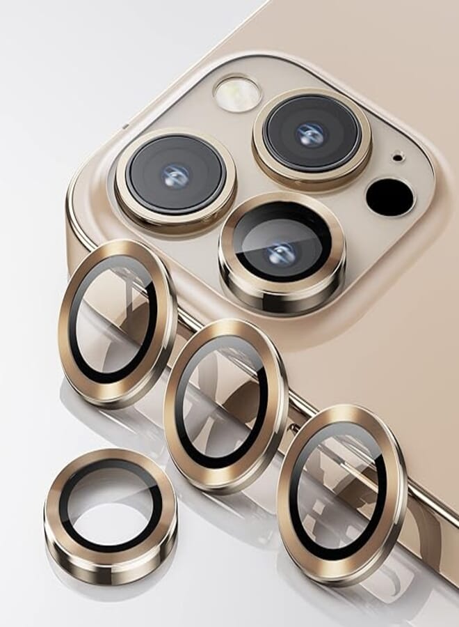 واقي عدسة الكاميرا من WSKEN [3+1] لهاتف iPhone 13 Pro Max (6.7 بوصة) / (6.1 بوصة)، واقي شاشة معدني زجاجي مقوى عالي الدقة مقاوم للخدش والصدمات، لون ذهبي