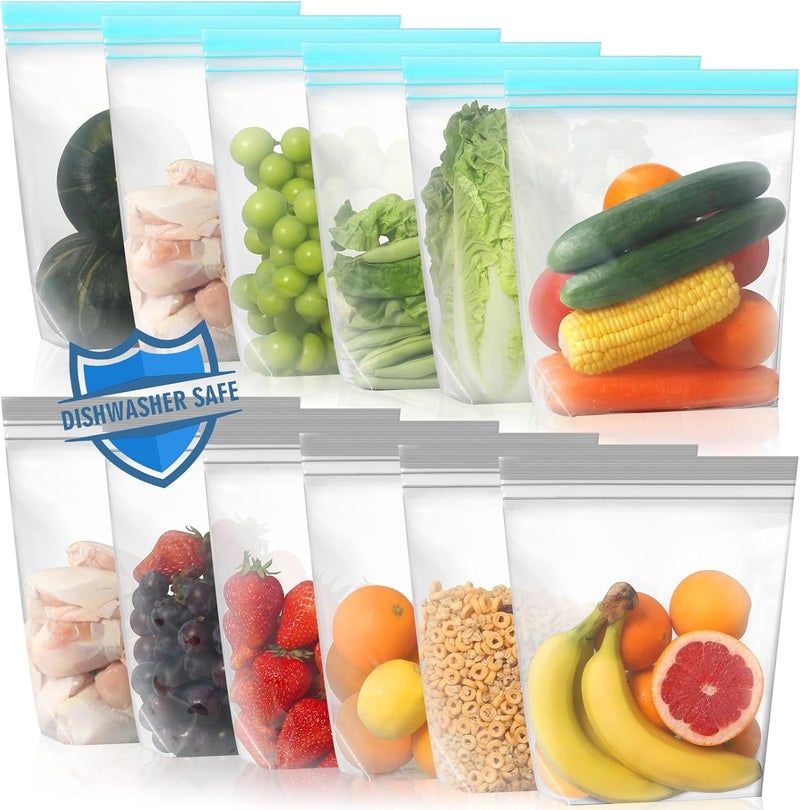 Lerine 14 Pack Reusable Gallon Freezer Bags Dishwasher Microwave Safe, Stand Up BPA Free Reusable freezer Bags 1 Gallon, Extra Thick Leakproof Food Storage Bags for Meal Prep, Kitchen Organization - Image 1