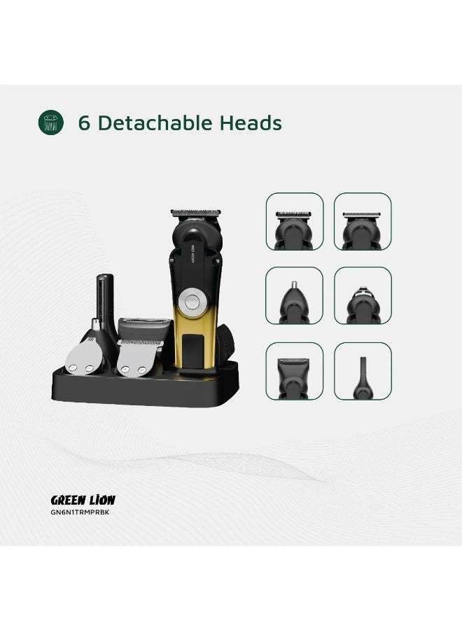 GREEN LION 6 in 1 Trim Pro Grooming Kit 2 Speed Levels / 7500 RPM Motor / Digital Display / IPX6 Waterproof / 120 Min Runtime / Body Hair Trimmer, Taper Clipper Head Trimmer, T-Blade Trimmer, Nose Hair Trimmer, Styling Head, Shaver- Black - Image 5