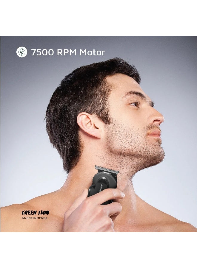 GREEN LION 6 in 1 Trim Pro Grooming Kit 2 Speed Levels / 7500 RPM Motor / Digital Display / IPX6 Waterproof / 120 Min Runtime / Body Hair Trimmer, Taper Clipper Head Trimmer, T-Blade Trimmer, Nose Hair Trimmer, Styling Head, Shaver- Black - Image 3
