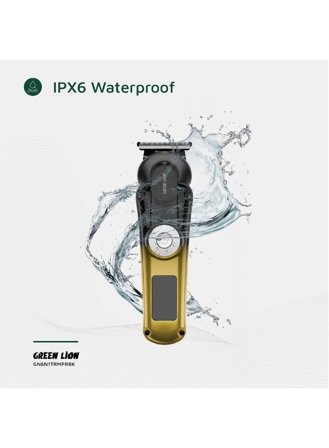 GREEN LION 6 in 1 Trim Pro Grooming Kit 2 Speed Levels / 7500 RPM Motor / Digital Display / IPX6 Waterproof / 120 Min Runtime / Body Hair Trimmer, Taper Clipper Head Trimmer, T-Blade Trimmer, Nose Hair Trimmer, Styling Head, Shaver- Black - Image 4