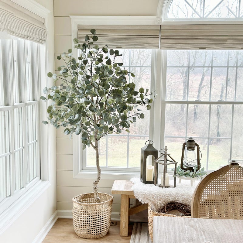 LYERSE 6ft Artificial Eucalyptus Tree in Plastic Nursery Pot, Tall Faux Eucalyptus Stems Fake Plants with 846 Silver Dollar Leaves, Artificial Trees for Office House Living Room Home Decor Indoor - Image 3