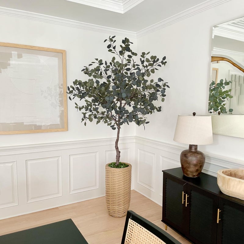 LYERSE 6ft Artificial Eucalyptus Tree in Plastic Nursery Pot, Tall Faux Eucalyptus Stems Fake Plants with 846 Silver Dollar Leaves, Artificial Trees for Office House Living Room Home Decor Indoor - Image 5