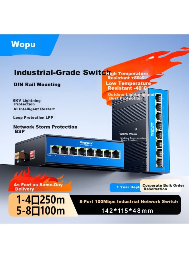 Wopu Industrial Grade Switch 5/8/10-port Gigabit Ethernet Din Rail Switch 6kv Lightning Protection High Temperature Resistant Optoelectronic Network Switch Ai Watchdog Gwjh800m - Image 1