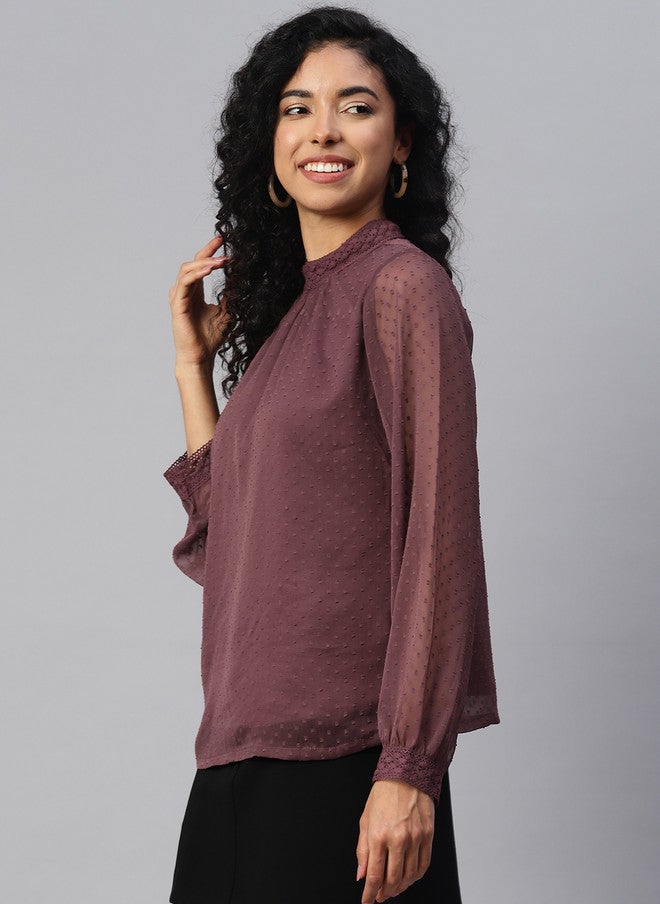PlusS Mauve High Neck Georgette Top for Women - Image 3