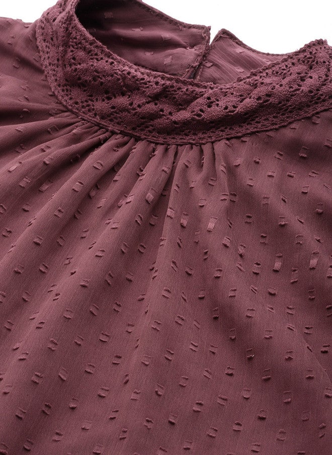 PlusS Mauve High Neck Georgette Top for Women - Image 2