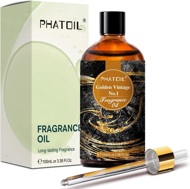 PHATOIL Golden Vintage No.1 Fragrance Oils for Aromatherapy, 3.38FL.OZ Diffuser Oils for Home, Perfect for Aromatherapy, Humidifiers, Yoga, DIY Candle and Soap Making - 100ml - Image 1