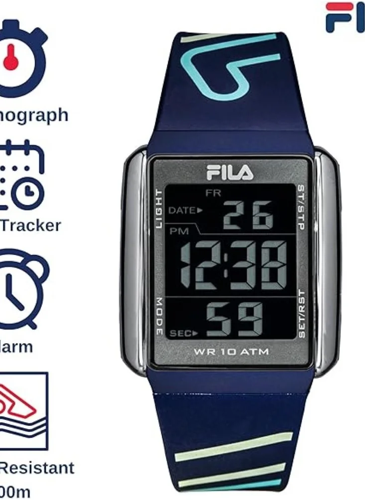 فيلا FILA ADULT UNISEX CHRONO WATCH PLASTIC CASE BLUE PLASTIC STRAP, 38-325-004