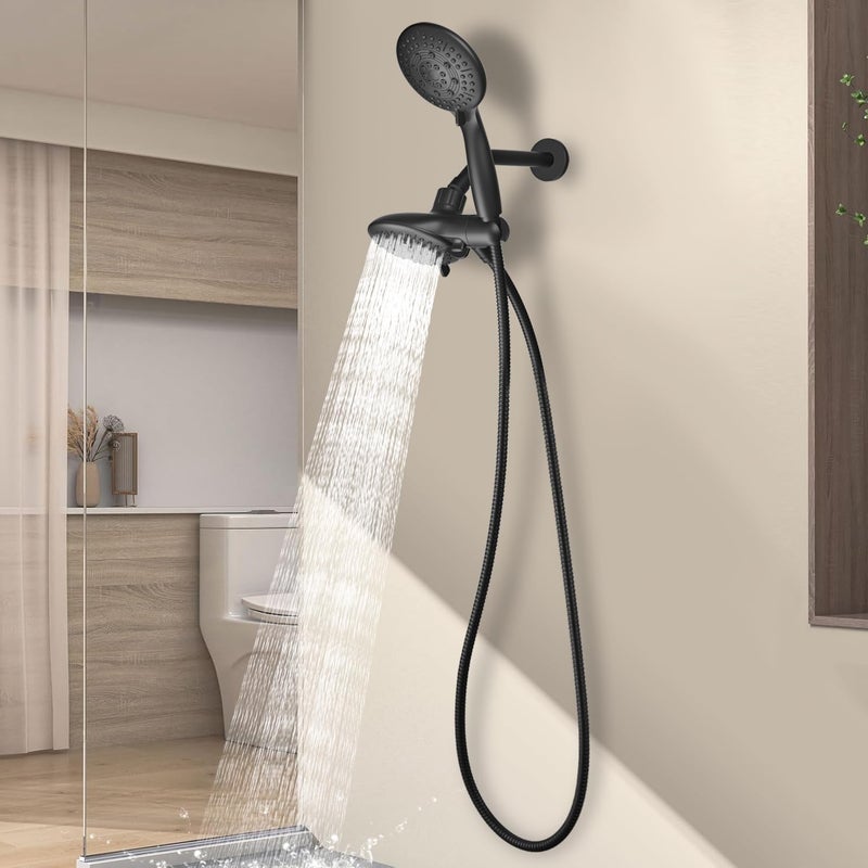 Cobbe Dual Handheld Shower Head Combo, Powerful Water-Saving Shower System 2 in 1 High Pressure Rainfall Shower Combo 48-Setting 3-Way Water Diverter with Anti-Swivel Lock Nut, 6 Spray Mode - Image 1