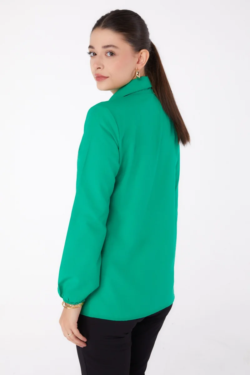 Tofisa Plain Shirt Collar Women's Green Printed Shirt - 13342