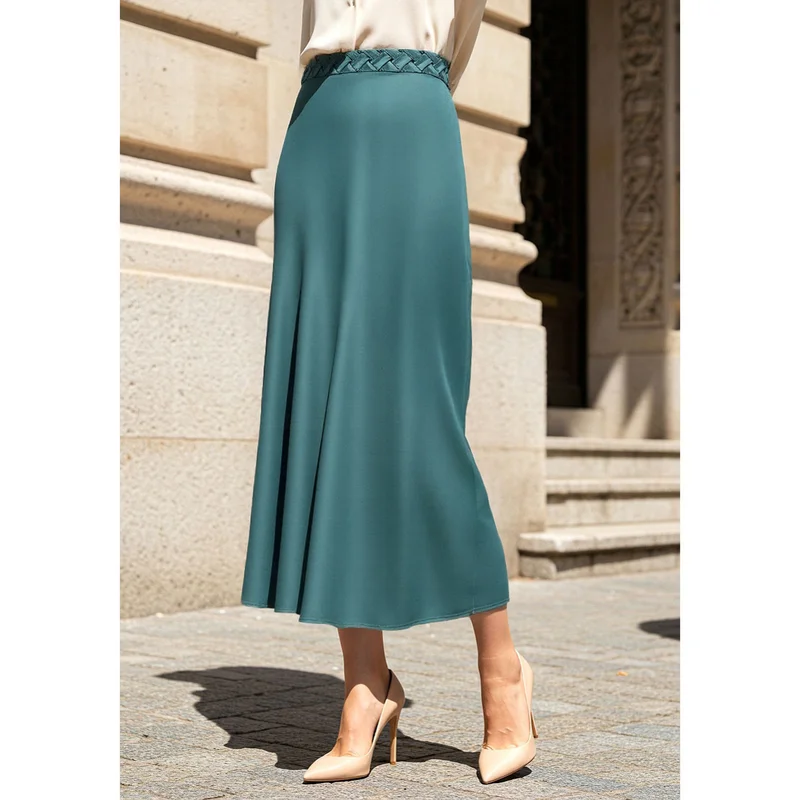 سبلاش فيڤ Satin Midi Skirt with Braided Waist Detail
