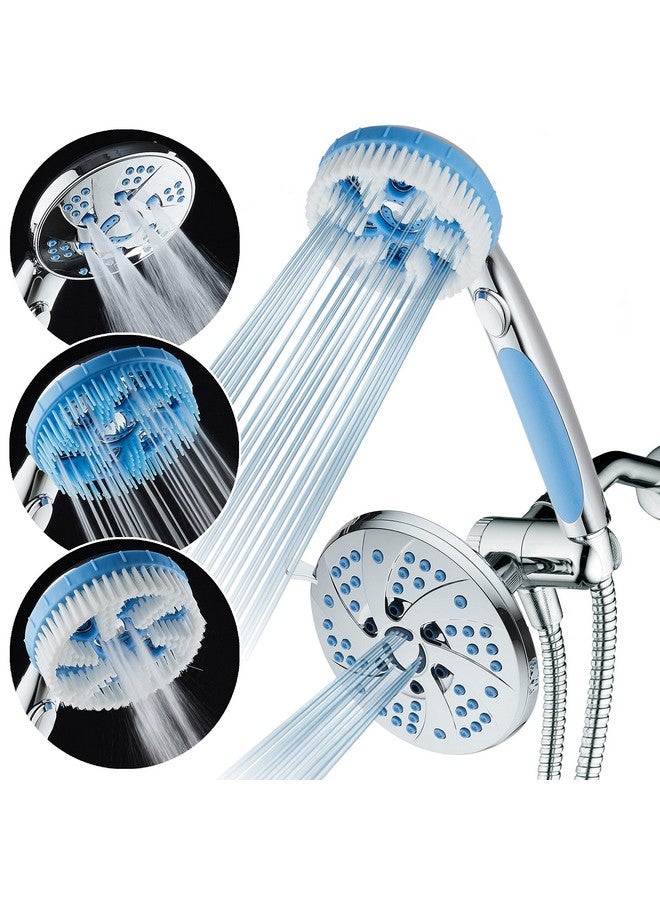 Hotel Spa 5In1 Aquassage By Aquacarehigh Pressure 76Mode Shower Head Combo Hand Shower Body Brush & Hair Brush In One With Two Brackets Extralong 6 Foot Stainless Steel Hose & Brush Head Holder - Image 1