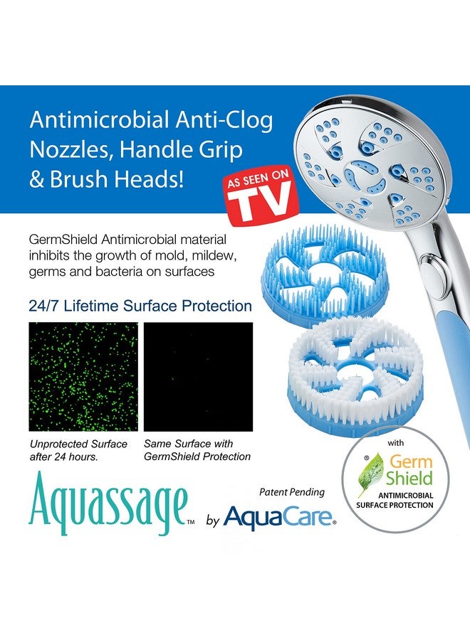 Hotel Spa 5In1 Aquassage By Aquacarehigh Pressure 76Mode Shower Head Combo Hand Shower Body Brush & Hair Brush In One With Two Brackets Extralong 6 Foot Stainless Steel Hose & Brush Head Holder - Image 5