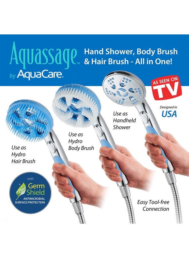 Hotel Spa 5In1 Aquassage By Aquacarehigh Pressure 76Mode Shower Head Combo Hand Shower Body Brush & Hair Brush In One With Two Brackets Extralong 6 Foot Stainless Steel Hose & Brush Head Holder - Image 4