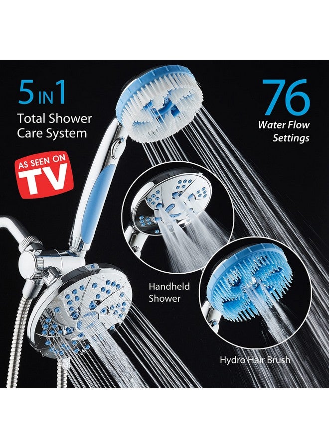 Hotel Spa 5In1 Aquassage By Aquacarehigh Pressure 76Mode Shower Head Combo Hand Shower Body Brush & Hair Brush In One With Two Brackets Extralong 6 Foot Stainless Steel Hose & Brush Head Holder - Image 2