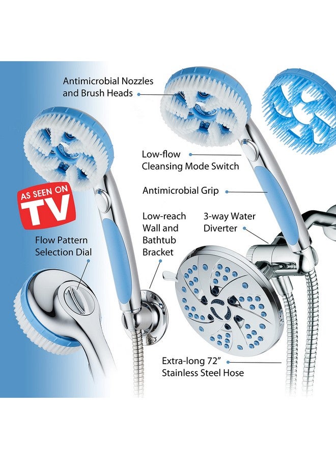 Hotel Spa 5In1 Aquassage By Aquacarehigh Pressure 76Mode Shower Head Combo Hand Shower Body Brush & Hair Brush In One With Two Brackets Extralong 6 Foot Stainless Steel Hose & Brush Head Holder - Image 3