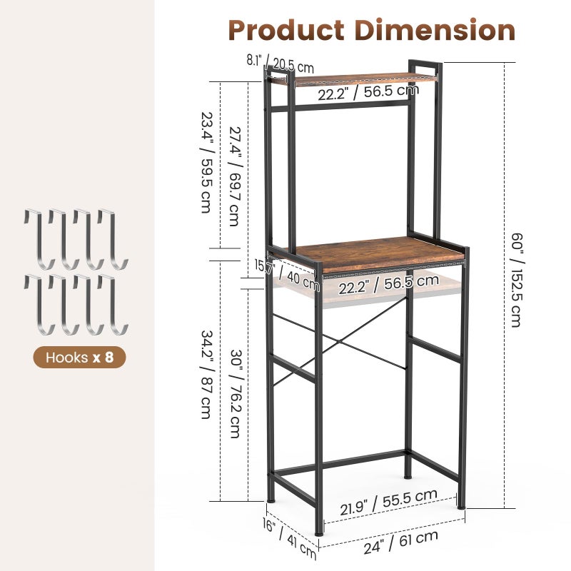 Housolution Mini Fridge Stand with Storage, 2-Tier Kitchen Microwave Stand with Storage Mini Fridge Shelf Height Adjustable Bakers Rack with 8 Hooks for Dorm, Living Room, Offices - Image 3