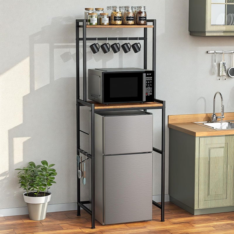 Housolution Mini Fridge Stand with Storage, 2-Tier Kitchen Microwave Stand with Storage Mini Fridge Shelf Height Adjustable Bakers Rack with 8 Hooks for Dorm, Living Room, Offices - Image 1