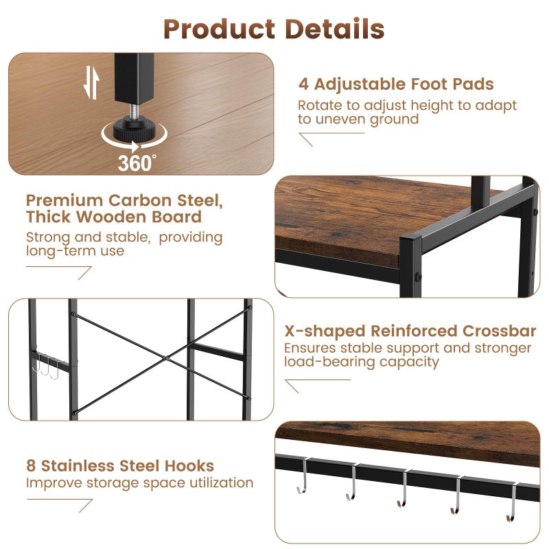 Housolution Mini Fridge Stand with Storage, 2-Tier Kitchen Microwave Stand with Storage Mini Fridge Shelf Height Adjustable Bakers Rack with 8 Hooks for Dorm, Living Room, Offices - Image 5