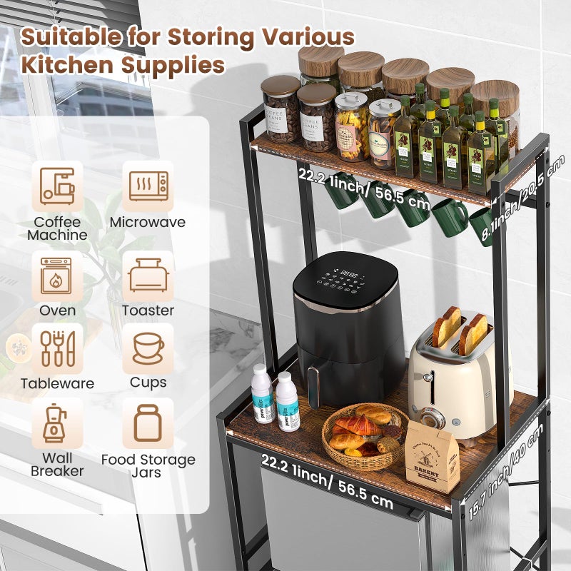 Housolution Mini Fridge Stand with Storage, 2-Tier Kitchen Microwave Stand with Storage Mini Fridge Shelf Height Adjustable Bakers Rack with 8 Hooks for Dorm, Living Room, Offices - Image 4