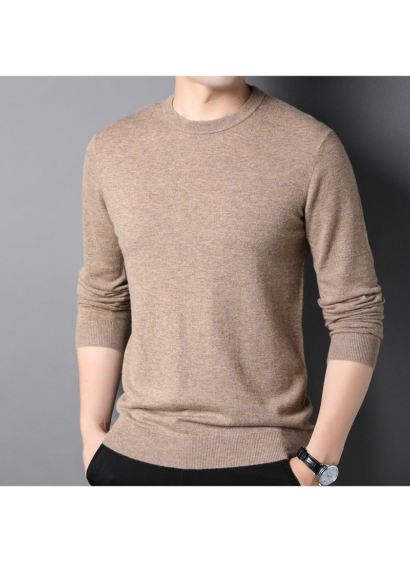 Generic - Mens Pure Wool Knitted Sweater round Neck Thin Style Autumn Winter Casual Top Quality Soft Long Sleeve Loose Fit Fashionable shallow khakis - Image 1