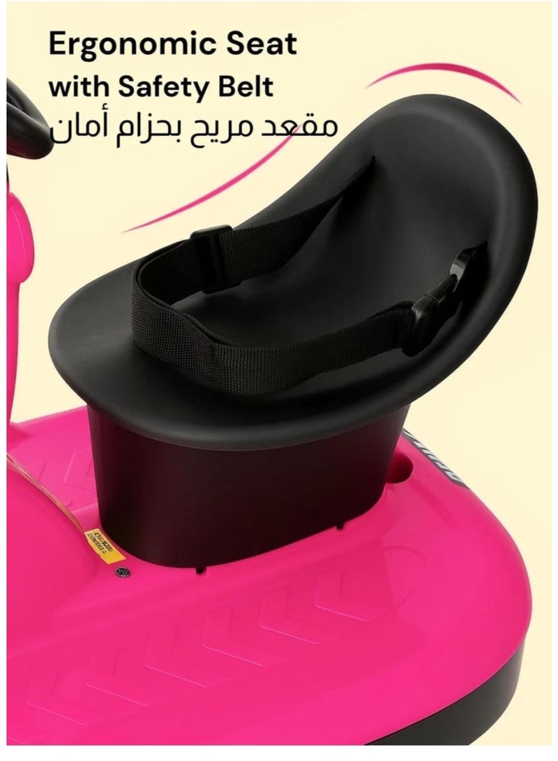 سكوتر كهربائي للأطفال من زابروس بأربع عجلات مع دوران 360 درجة، أضواء LED، موسيقى مدمجة، محركين، بطارية قابلة للشحن 6 فولت – سيارة ركوب مستقرة للأولاد والبنات (الأعمار من 2 إلى 8 سنوات، حتى 50 كجم) - Image 4