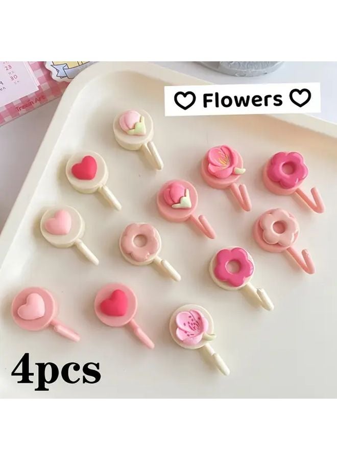 4pcs Tulip Flower Adhesive Wall Hooks No Drill Easy Install Durable Plastic Hangers - Image 2