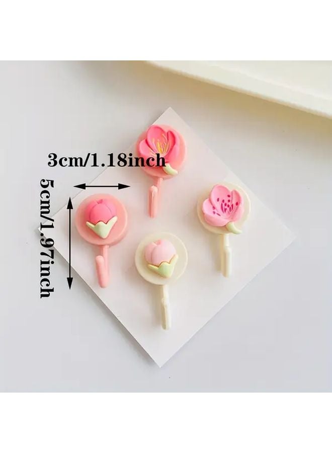 4pcs Tulip Flower Adhesive Wall Hooks No Drill Easy Install Durable Plastic Hangers - Image 4
