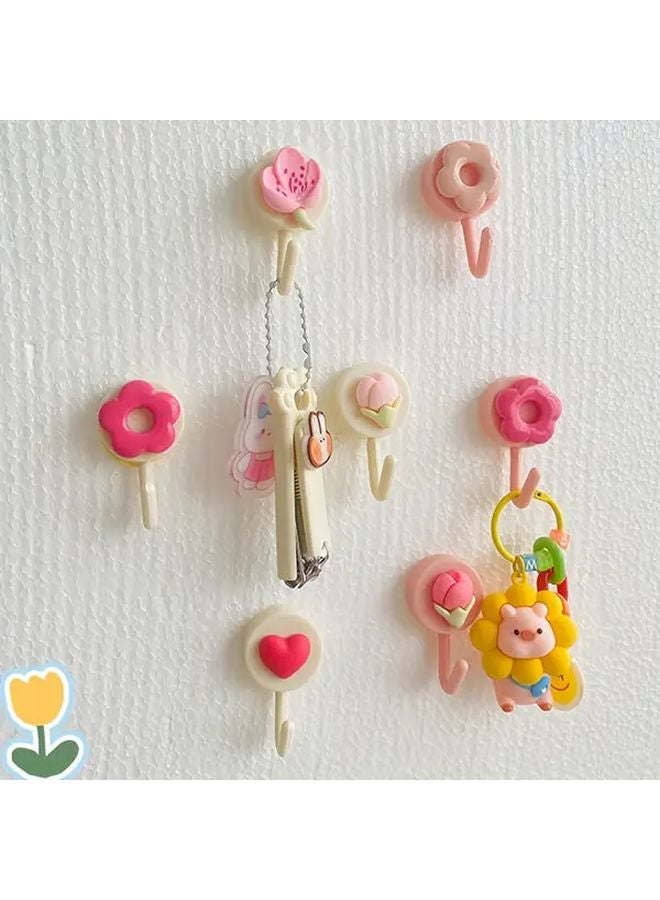 4pcs Tulip Flower Adhesive Wall Hooks No Drill Easy Install Durable Plastic Hangers - Image 3