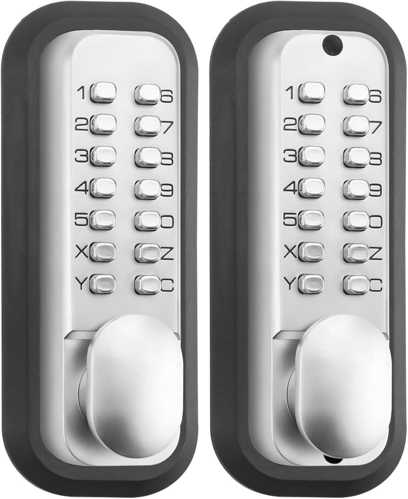 ANNFUZ Pure Mechanical Keyless Entry Keypad Door Knob Lock,Double-Sided Combination & Handle for Front Gate,Auto Locking,Interior Exterior Push Button Code & Lever Set for Fence,No Battery(Silver) - Image 1