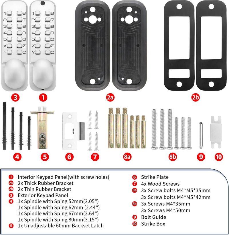 ANNFUZ Pure Mechanical Keyless Entry Keypad Door Knob Lock,Double-Sided Combination & Handle for Front Gate,Auto Locking,Interior Exterior Push Button Code & Lever Set for Fence,No Battery(Silver) - Image 3