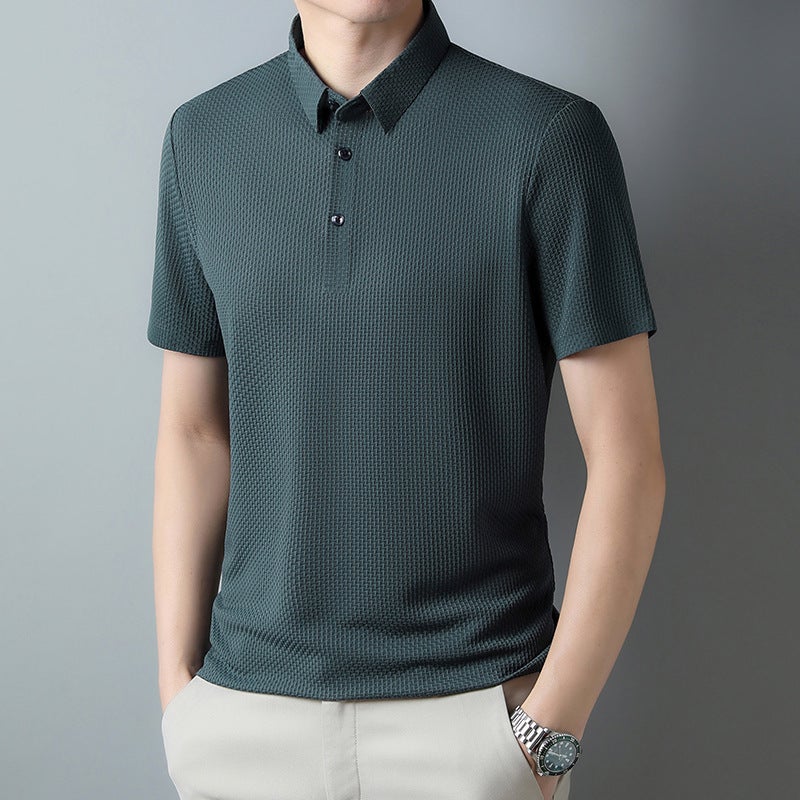 New Summer Ice Silk Men's Polo Shirt Casual Men's Jacquard Lapel No-Iron Short-Sleeved T