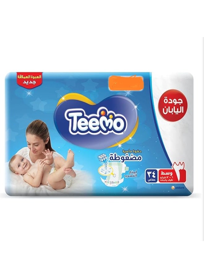 حفاضات أطفال من تيمو، 340 قطعة، مقاس 3 (6-12 كجم)، وسادة ماسية مضغوطة