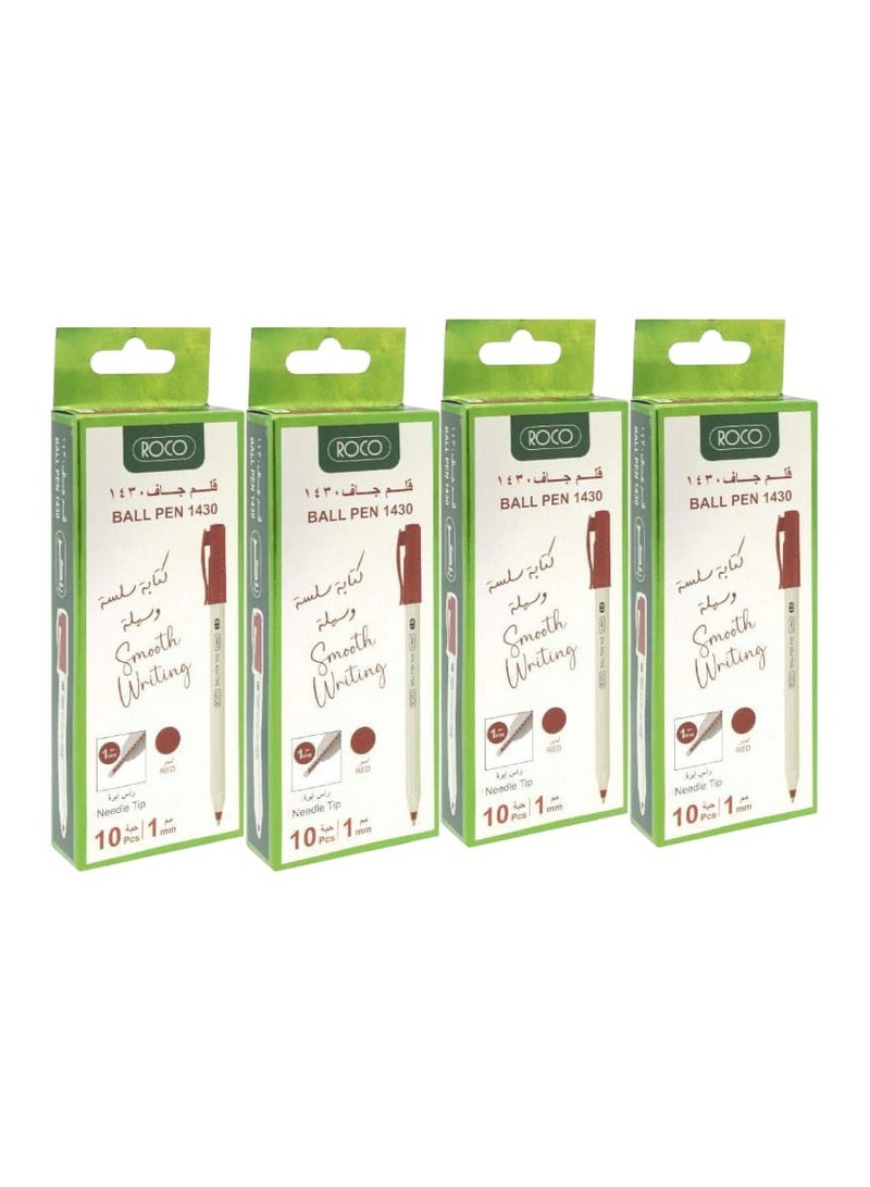 ROCO 40 pieces Ball Pen Red 1430 Four packs 