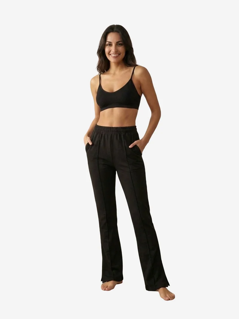 My Fashion Black MY FASHION High-Waist Wide-Leg Knit Joggers for Women | Best Price UAE