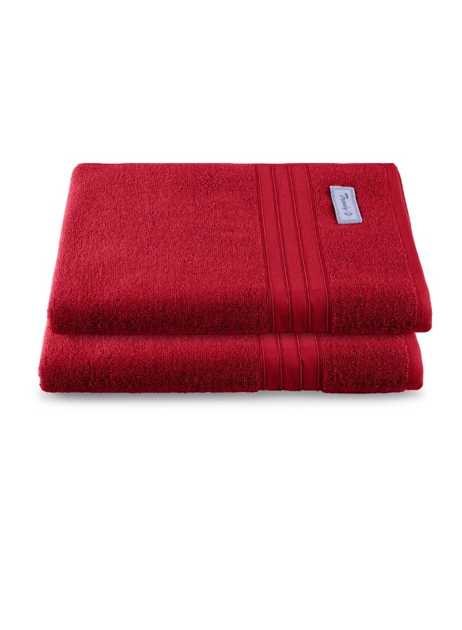 BYFT Home Trendy (Red) Premium Cotton Bath Sheet (90 X 180 Cm-Set Of 2) Highly Absorbent, High Quality Bath Linen With Striped Dobby 550 Gsm - Image 2