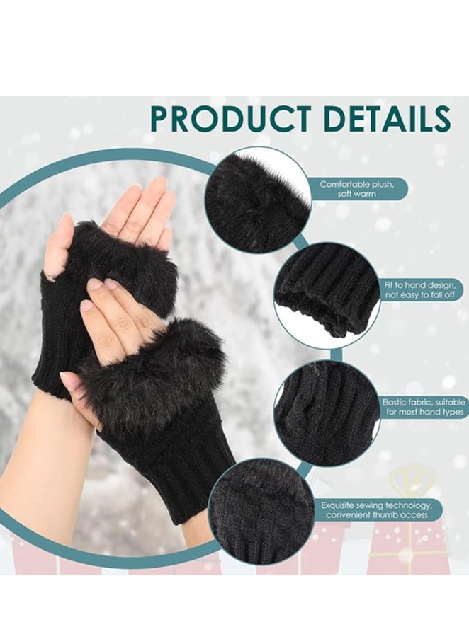 Woolen Winter Fashionable Fur Ladies Gloves Pair Black - Image 3