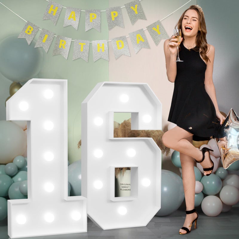imprsv Marquee Numbers Large 16thBirthday Decorations 3ft Light Up Number Sweet 16 Party Decoration for Boy Girl Sixteen Year Old Decor Party Backdrop Anniversary Cardboard Big Mosaic Number 16 - Image 2