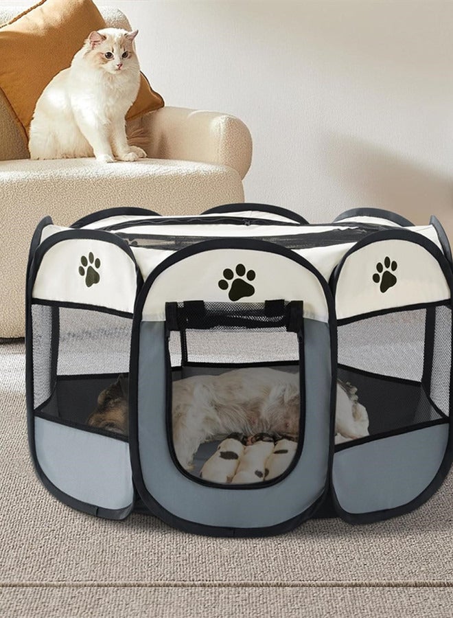 Generic 91*91*58cm Portable Cat Playpen Pet Cages, Foldable Pet House for Kitten Cat, Waterproof Bottom Removable Zipper, gray  - Image 1