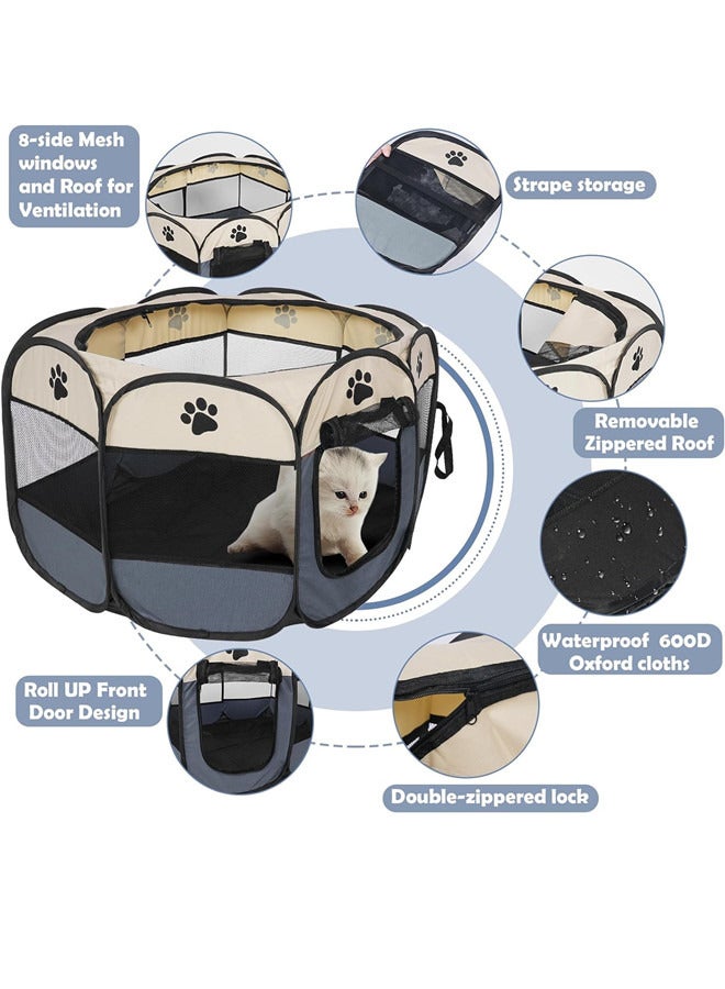 Generic 91*91*58cm Portable Cat Playpen Pet Cages, Foldable Pet House for Kitten Cat, Waterproof Bottom Removable Zipper, gray  - Image 3