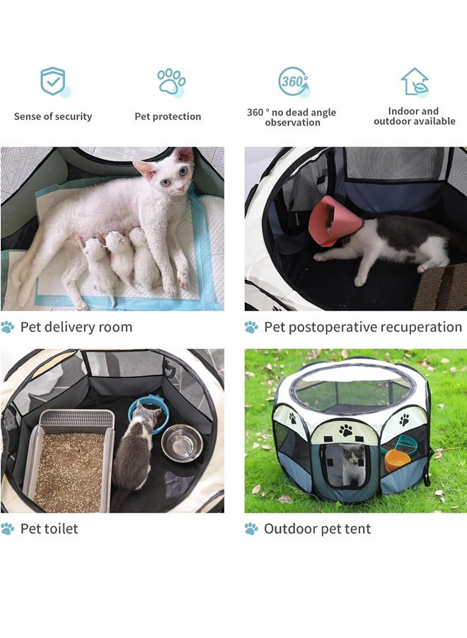 Generic 91*91*58cm Portable Cat Playpen Pet Cages, Foldable Pet House for Kitten Cat, Waterproof Bottom Removable Zipper, gray  - Image 4