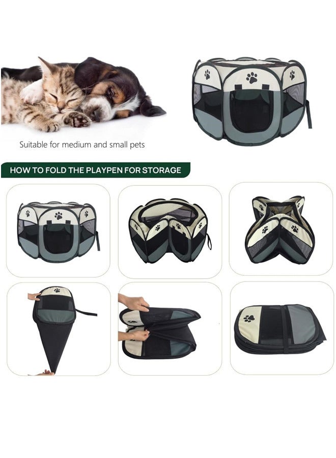Generic 91*91*58cm Portable Cat Playpen Pet Cages, Foldable Pet House for Kitten Cat, Waterproof Bottom Removable Zipper, gray  - Image 5
