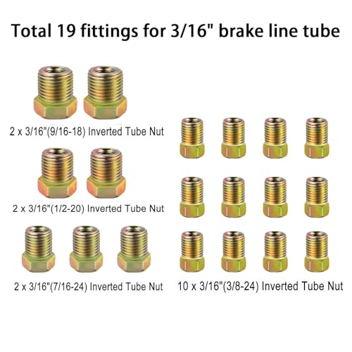 Bstenky 35PCS Threads Brake Line Fittings Brass Brake Line Fittings Assortment Kit 3/16" and 1/4"Inverted Flares Brake Line Tube Nuts Kit - Image 3