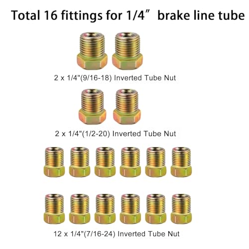 Bstenky 35PCS Threads Brake Line Fittings Brass Brake Line Fittings Assortment Kit 3/16" and 1/4"Inverted Flares Brake Line Tube Nuts Kit - Image 2
