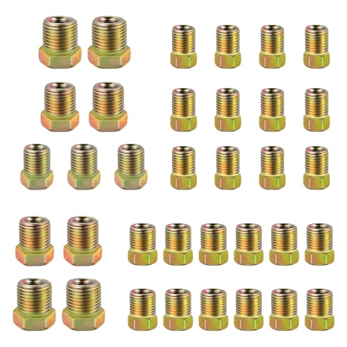 Bstenky 35PCS Threads Brake Line Fittings Brass Brake Line Fittings Assortment Kit 3/16" and 1/4"Inverted Flares Brake Line Tube Nuts Kit - Image 1