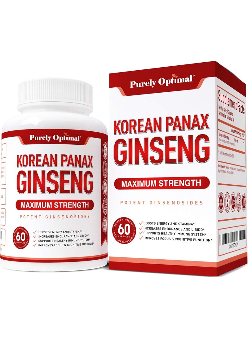 Purely Optimal Korean Panax Ginseng Maximum Strength 60 Capsules