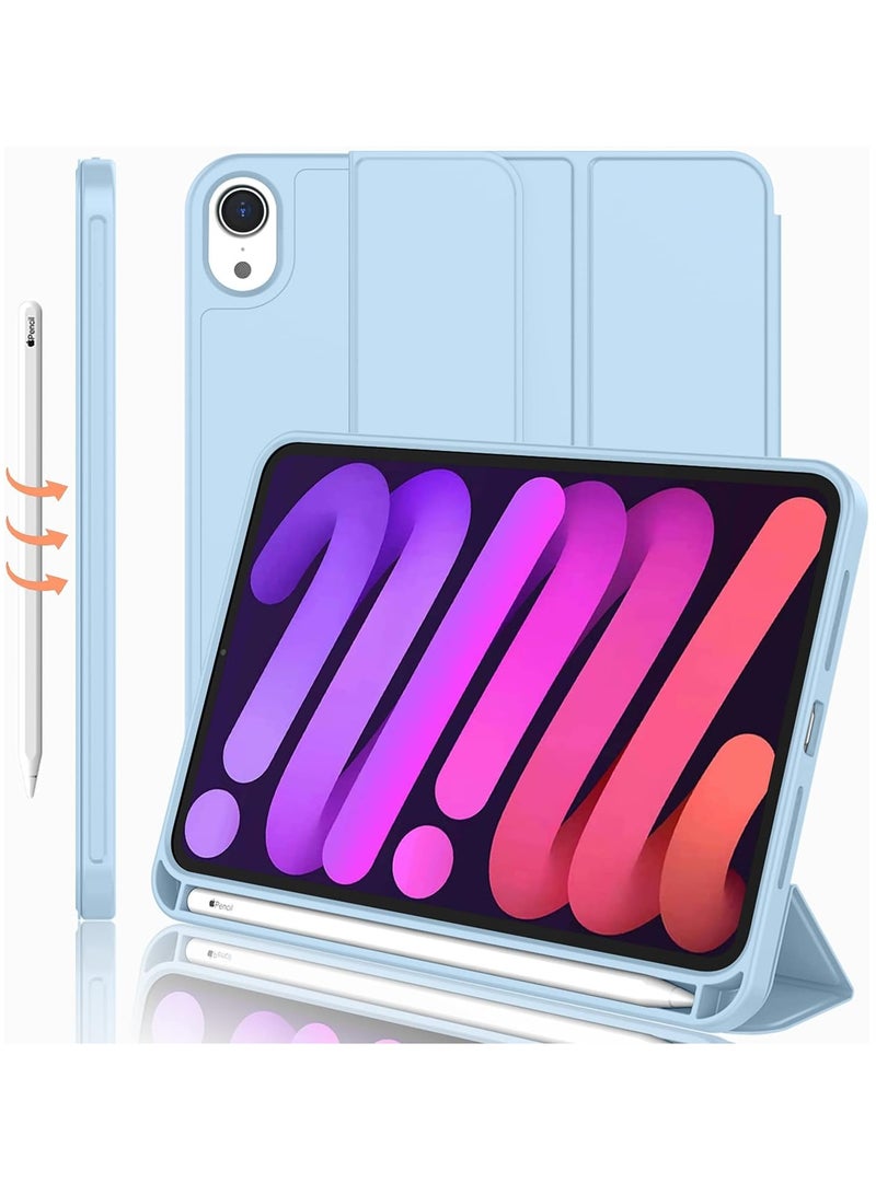 ميجوفاست حافظة آيباد ميني 7 2024 A17 برو 8.3 بوصة حافظة آيباد ميني الجيل السابع مع حامل قلم رصاص حافظة ذكية بحامل ثلاثي الطي مع ظهر ناعم من مادة TPU أزرق سماوي - Image 1
