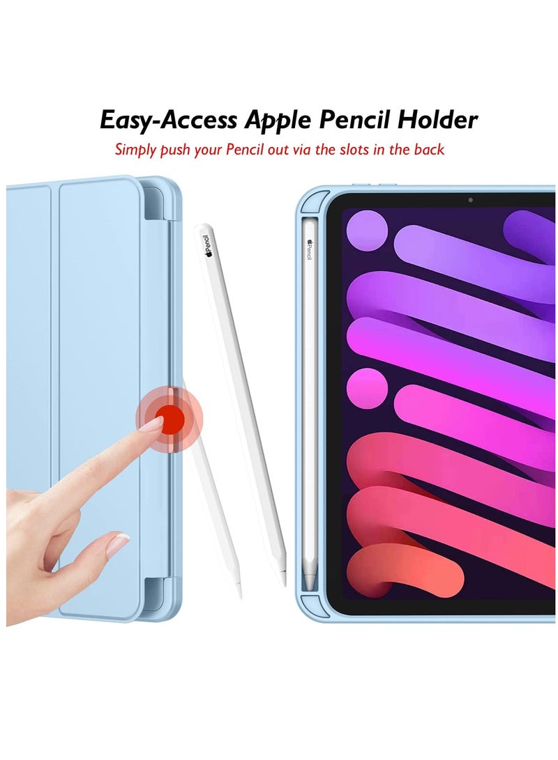 ميجوفاست حافظة آيباد ميني 7 2024 A17 برو 8.3 بوصة حافظة آيباد ميني الجيل السابع مع حامل قلم رصاص حافظة ذكية بحامل ثلاثي الطي مع ظهر ناعم من مادة TPU أزرق سماوي - Image 2