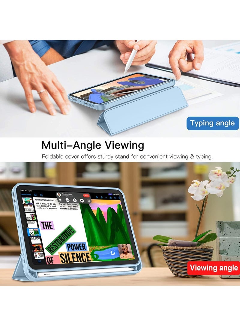 ميجوفاست حافظة آيباد ميني 7 2024 A17 برو 8.3 بوصة حافظة آيباد ميني الجيل السابع مع حامل قلم رصاص حافظة ذكية بحامل ثلاثي الطي مع ظهر ناعم من مادة TPU أزرق سماوي - Image 3